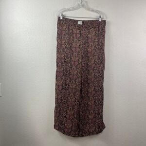 Fat Face Womens Wide Leg Damask Floral Pants Mauve Black Boho Viscose Sz 12 Reg